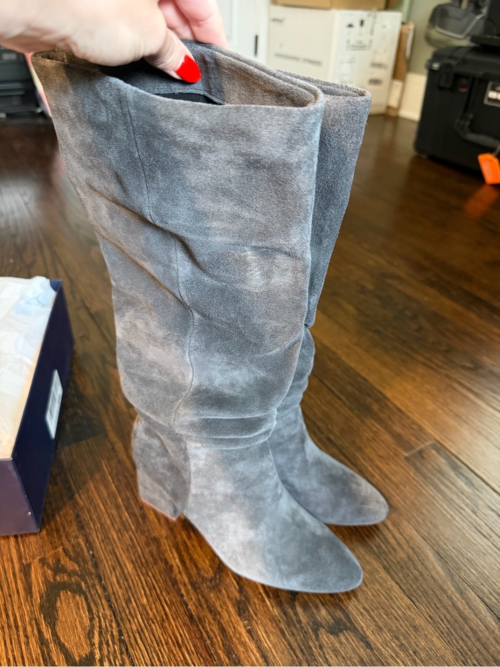 Splendid Gray Suede Knee-High Block Heel Boots